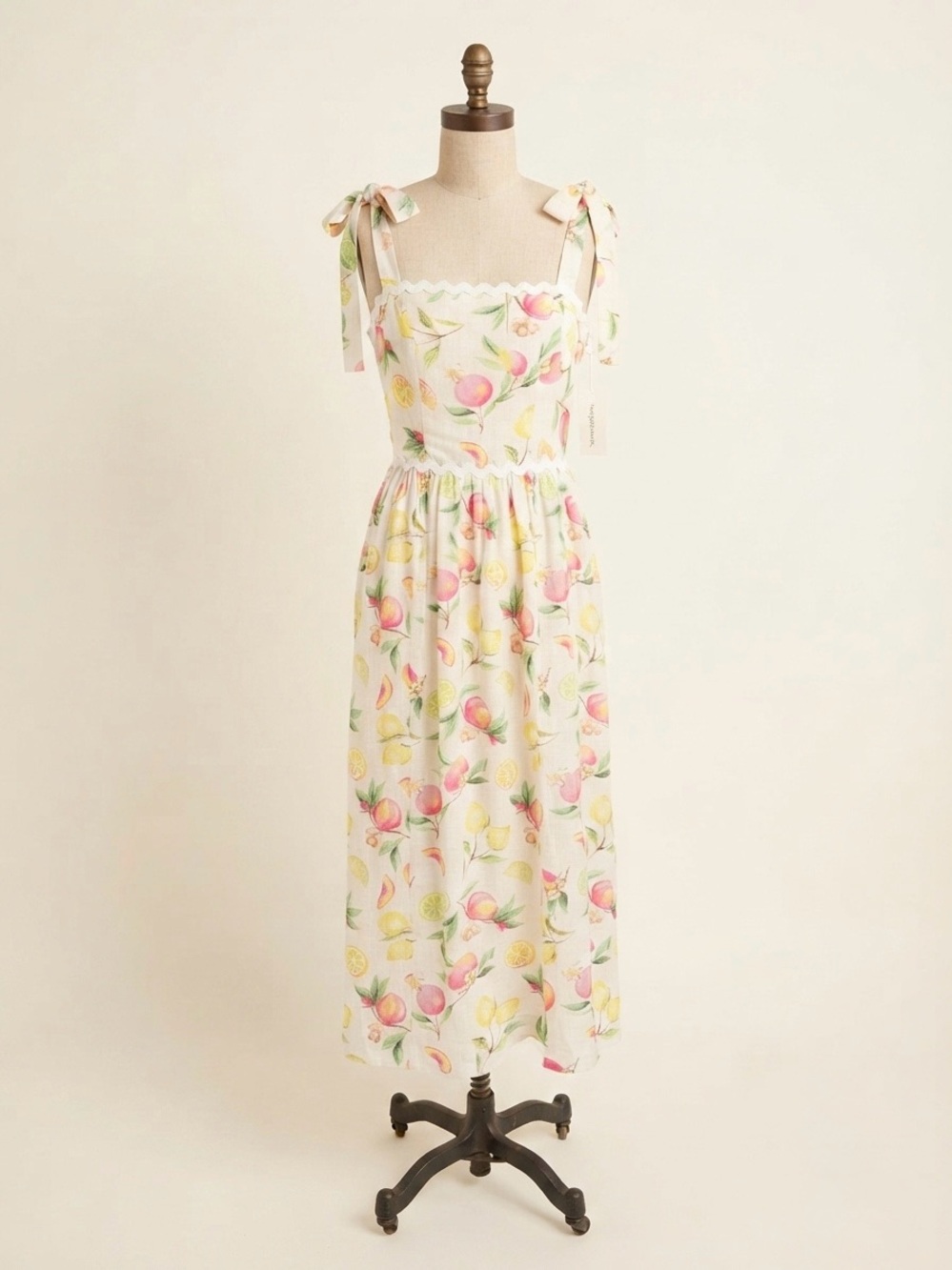Worth Collective Fruit Print Tie-Shoulder Maxi Dress